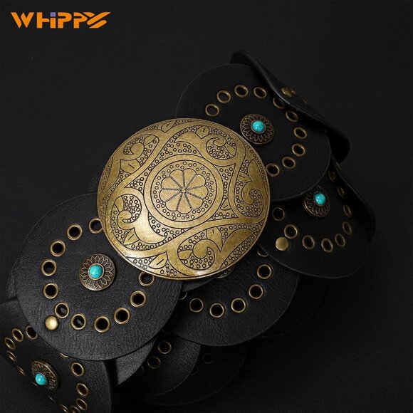 ⚡Women Western Leather Concho Belt Vintage Cowgirl Cowboy Disc Boho Waist Belt - Picture 3 of 8